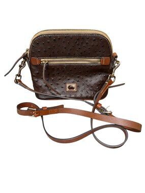 Dooney & Bourke Ostrich-Embossed Leather Brown Dome Crossbody Bag